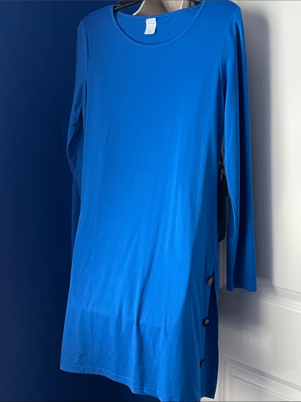 Bright Blue Long Sleeve Tunic with Side Button Detail